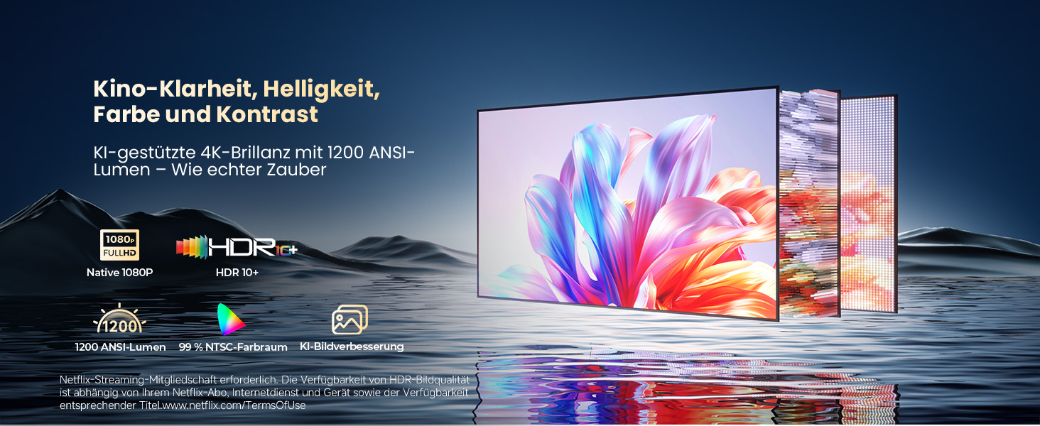 4K Smart проектор KOGATA: Короткофокусний, портативний, Dolby Audio, WiFi 6, Bluetooth 5.4 для дому, вулиці та саду