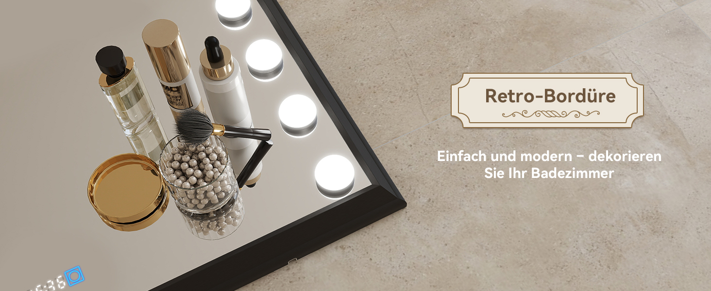 Дзеркало для ванної кімнати YOURLITE з LED-підсвічуванням 100x60 см, сенсорне управління, годинник, антизапотівання, 3 кольори світла, регулювання яскравості, функція пам'яті, білий/чорний