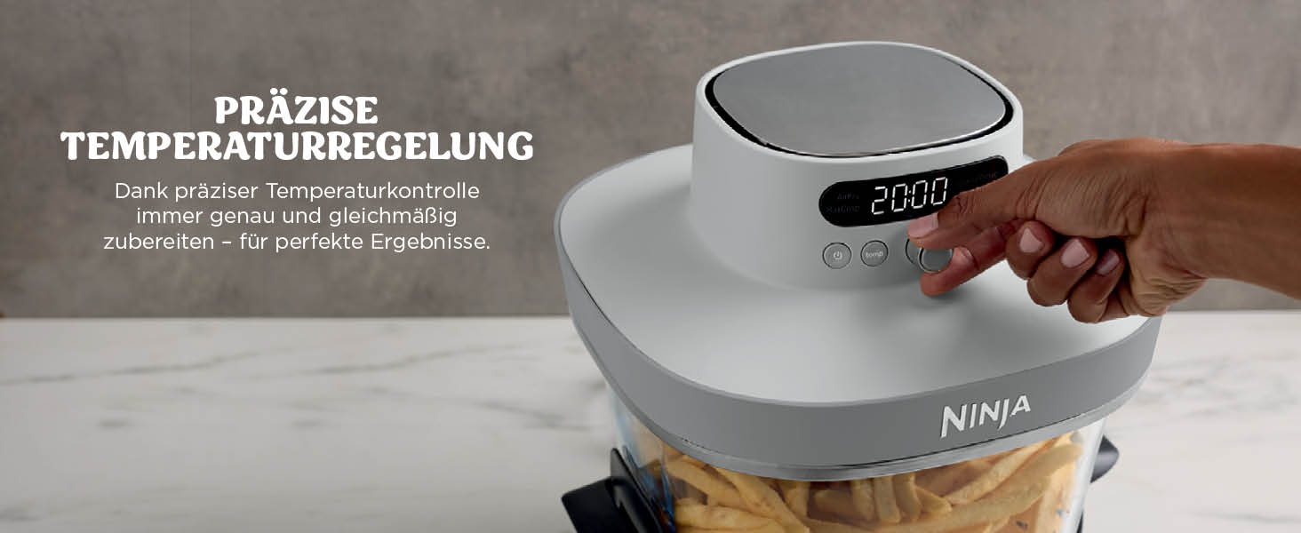 Скляна аерофритюрниця Ninja CRISPi PRO XL Air Fryer з 5 функціями, контейнерами CleanCrisp (5,7 л та 2,3 л) та кришкою для зберігання, біла, AS090EUGN
