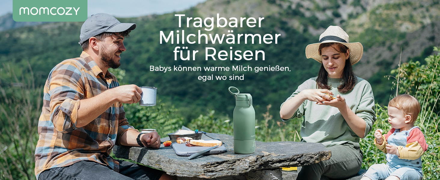 Momcozy MW05 портативний підігрівач для пляшечок, 500 мл, акумулятор 24 години, 2 режими нагріву для дитячого харчування та води, швидкий нагрів за 3 хв, зелений