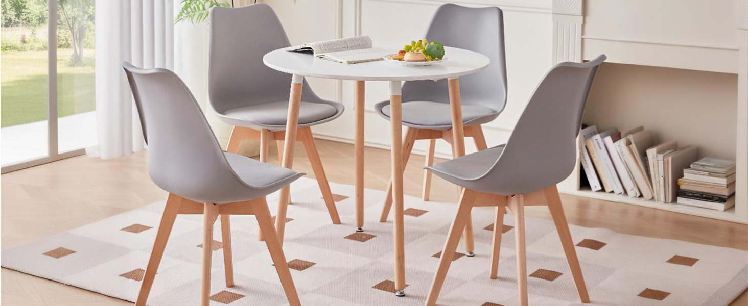 DEYARNA HOME Комплект обіднього столу та стільців, обідній стіл та 4 стільці, стільці з оксамиту, стільниця з МДФ, чорні ніжки столу, сучасний кухонний стіл (Білий/Рожевий, 80 * 80 * 75 см)