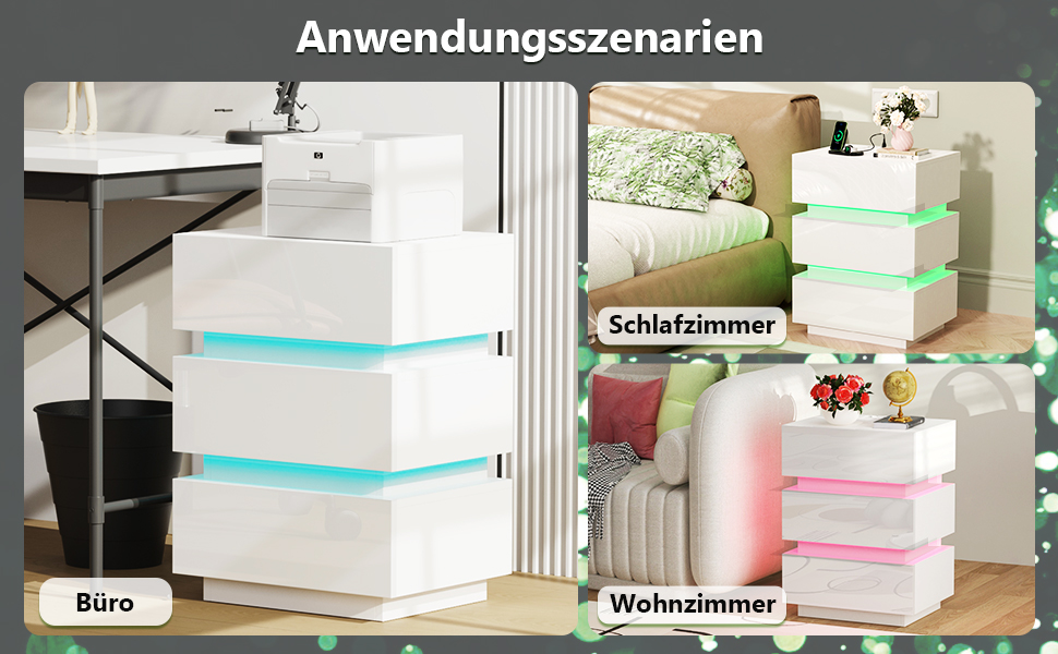 Нічний столик з розеткою та LED, нічний комод з функцією зарядки та USB, 2 висувні ящики (45x35x46/62 см, білий, набір 2 шт.)