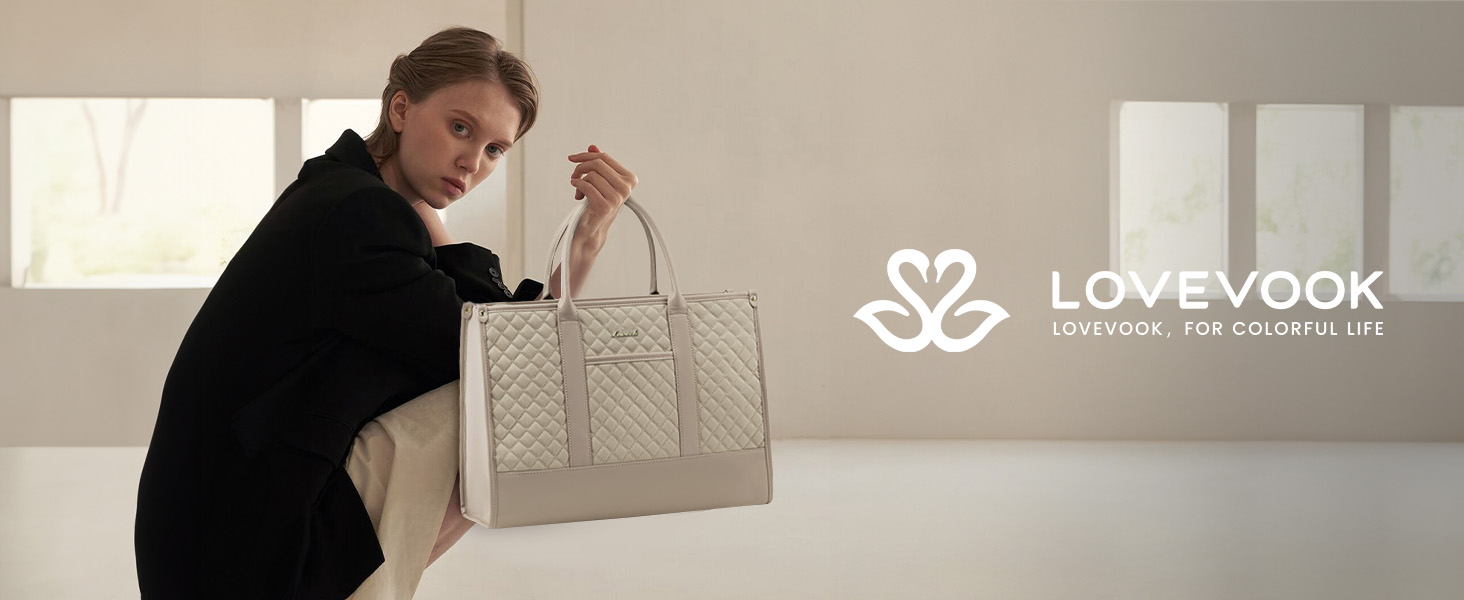 Сумка для ноутбука LOVEVOOK для жінок, водонепроникна, велика, шкіряна, для роботи, навчання, офісу, університету (15,6 дюймів, хакі+чорний)