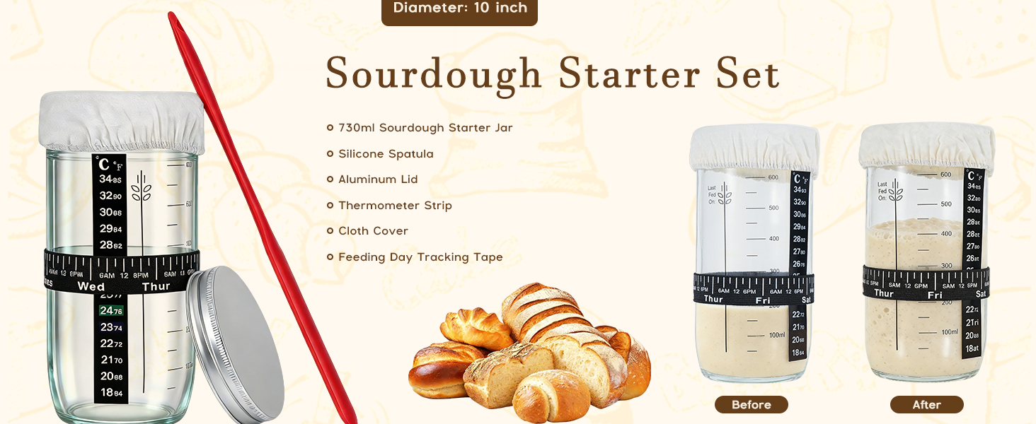 Набір для закваски з 19 частин: 2 гнізда для бродіння з силікону (23см та 25см), скляна тара для закваски, аксесуари для випічки, подарунок для початківців та професіоналів