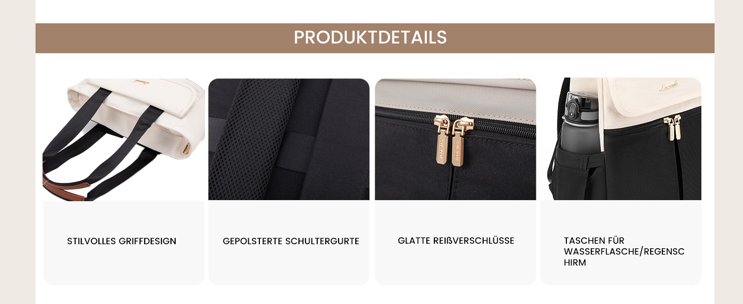 Жіночий рюкзак LOVEVOOK: компактний, водонепроникний, для ноутбука 15.6 дюймів, у стилях beige, black, brown