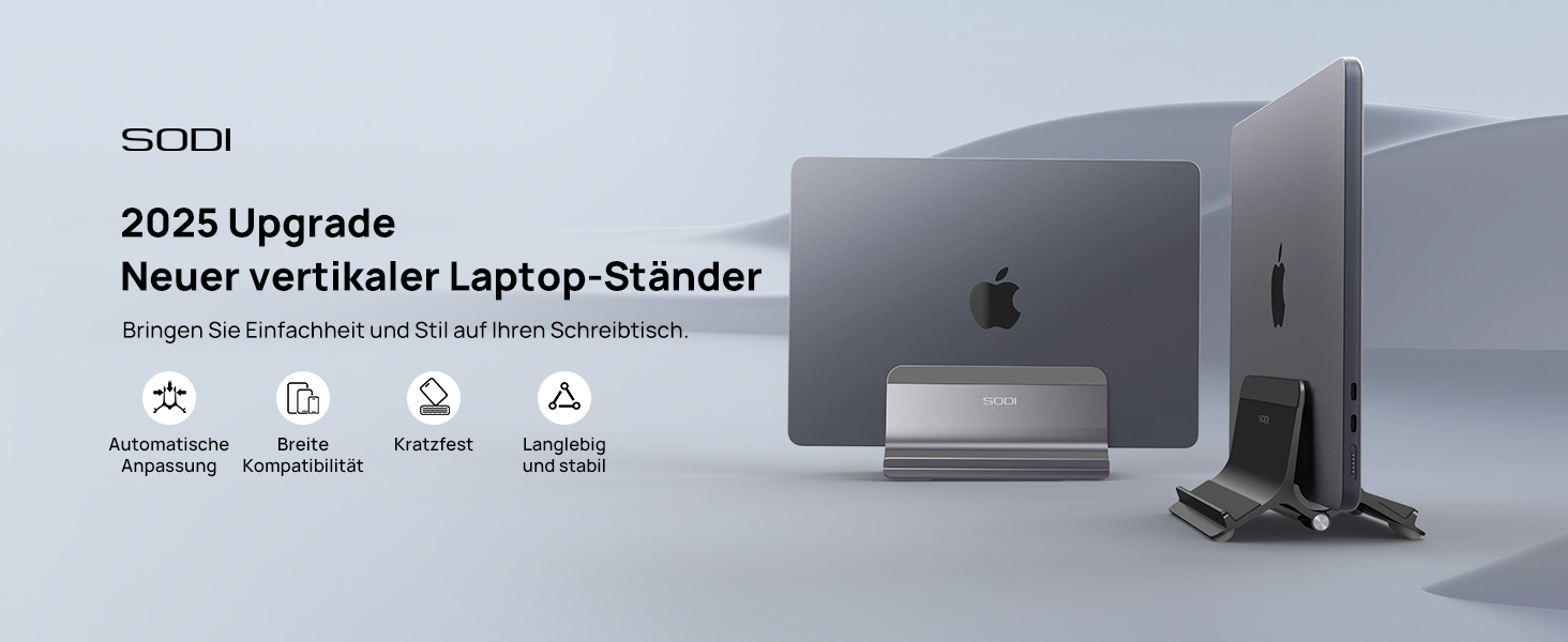 Підставка для ноутбука SODI вертикальна, автоматична, алюмінієва, чорна. Захист для MacBook Pro/Air, ноутбуків, планшетів, телефонів