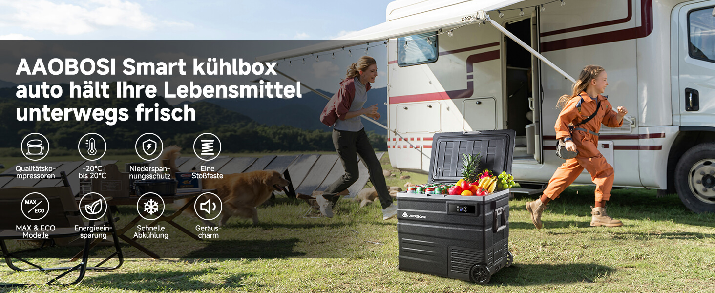 Автомобільний компресорний холодильник AAOBOSI 65л з Wi-Fi, LED, -20°C/+20°C, 12/24V/220V, на колесах для авто, кемпінгу, подорожей