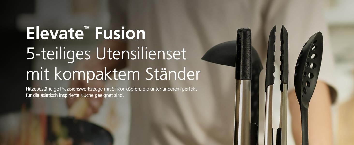 Joseph Joseph Elevate Fusion: Набір кухонних аксесуарів 5 шт. з силікону з компактною підставкою, BPA-free, стійкий до нагрівання, з антипригарним покриттям