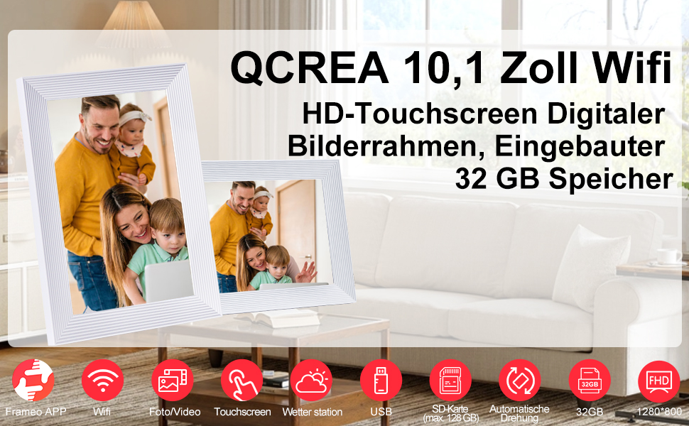 Цифровий фоторамка Frameo 15.6 дюймів, 32 GB, FHD IPS сенсорний екран, Wi-Fi, чорно-білий