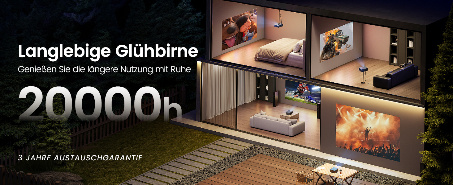 4K проєктор Smart Beamer з Netflix, Dolby Audio, 1000 ANSI люмен. Підтримка автофокусу, корекції трапеції 6D, WiFi 6/Bluetooth. Підходить для Android/iPhone, для дому та на вулицю. Чорний.