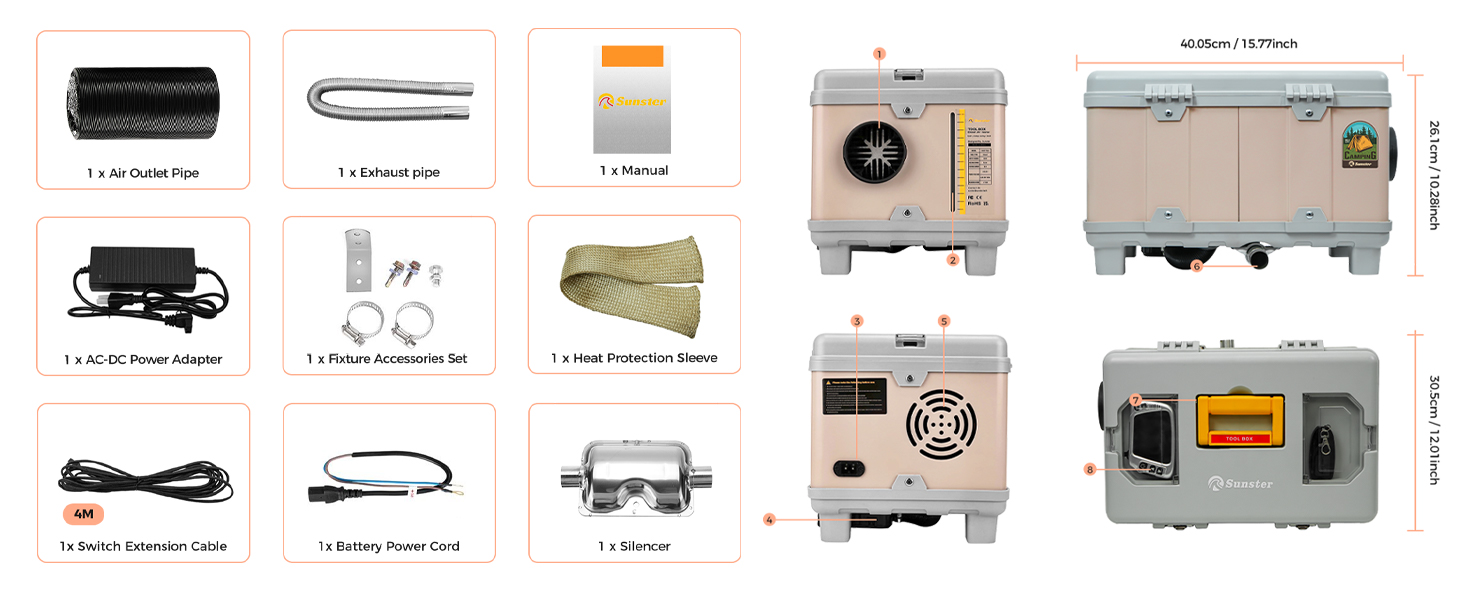 8kW дизельна автономна пічка опалення для вантажівок, фургонів, кемперів (Pink) з керуванням через додаток та AC адаптером