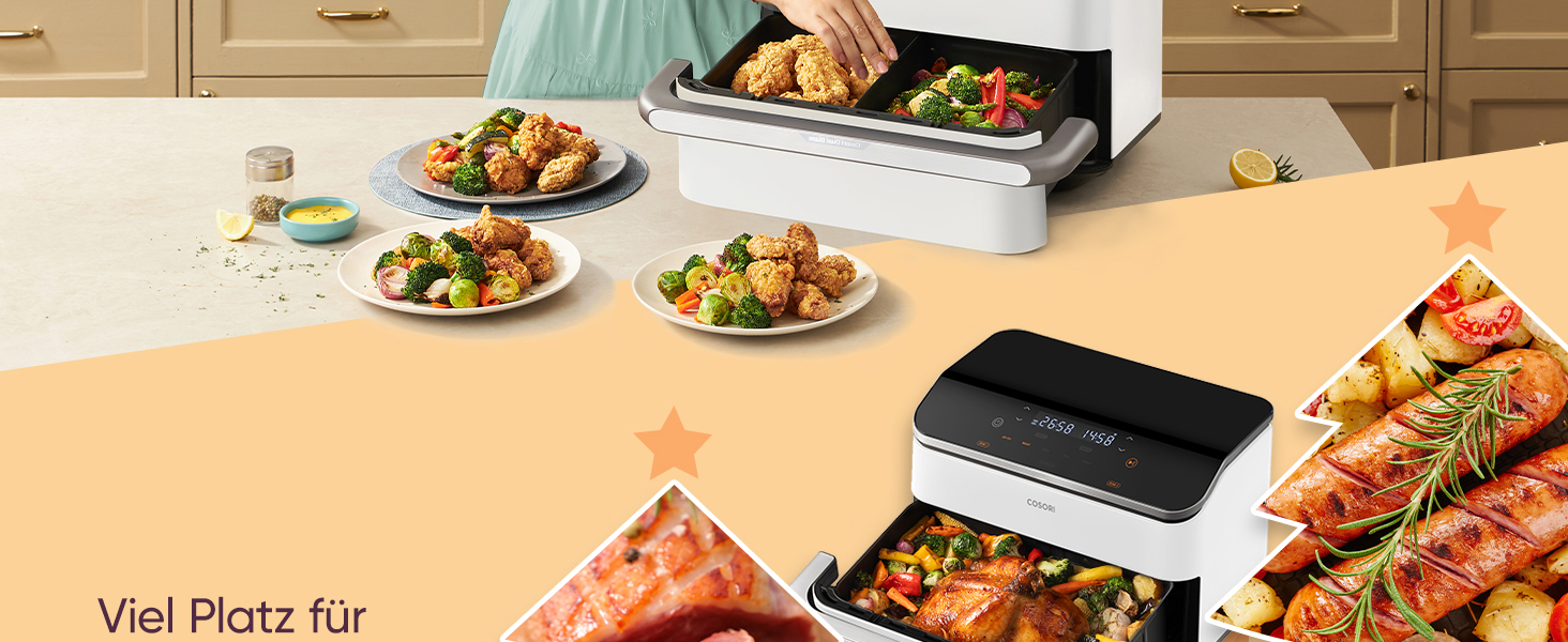 Фритюрниця COSORI Dual Blaze TwinFry з 2 камерами, 10 л, з 4 нагрівальними елементами, чорна