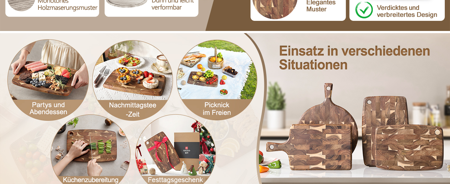 Дерев'яний обробний стіл XINZUO Hirnholz (35x25x2.6 см) з антиковзкими ніжками та ручкою, з канавкою для соку, для кухні