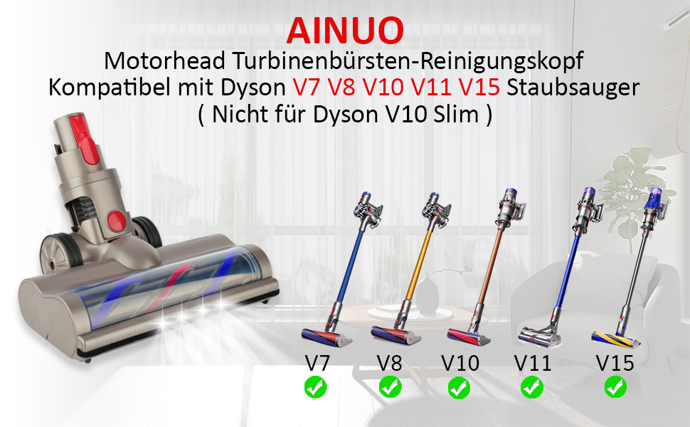 Насадка для чищення турбіни AINUO Motorhead сумісна з пилососом Dyson V7, V8, V10, V11, V15 для чищення килимів