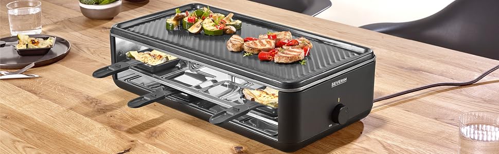 Ракле-гриль SEVERIN RG 2365 Black Line Lite для 8 осіб з антипригарною гриль-панеллю та глибокими піддонами, посудомийка-safe