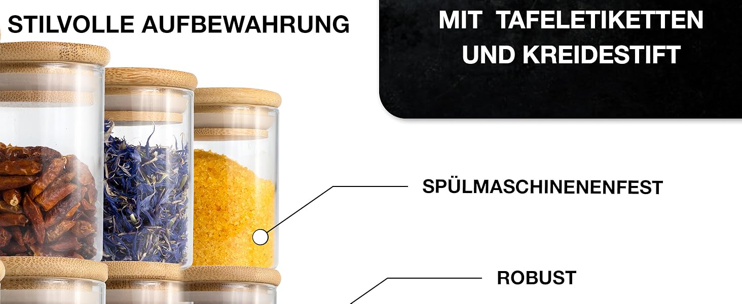 Набір з 12 баночок для спецій Moritz & Moritz 125 мл - Скляні баночки для спецій з наклейкою на дошку та крейдяною ручкою - Герметичні баночки для спецій з бамбуковою кришкою для спецій, трав та чаю (50 символів)