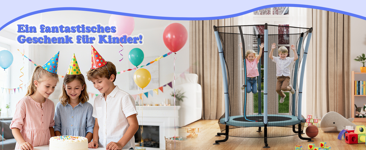 Батут дитячий JUMMICO з захисною сіткою Ø145 см, до 50 кг, блакитний - для дому та вулиці, від 3 років