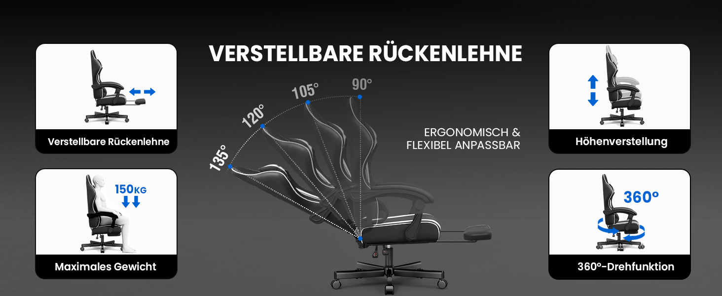 Ігровий крісло-шкік Gamer Sessel - ергономічне ігрове крісло з підтримкою попереку, регульоване по висоті, м'яке, до 150 кг, велике