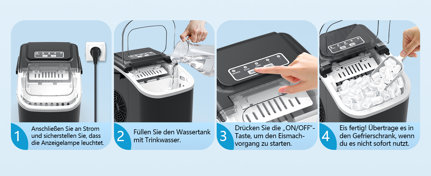 Льодогенератор портативний Klein Ice Maker 12 кг/24год, швидке виробництво льоду (8 кубиків за 6 хв), 2 розміри кубиків, самоочищення для дому, кухні, кемпінгу, вечірок