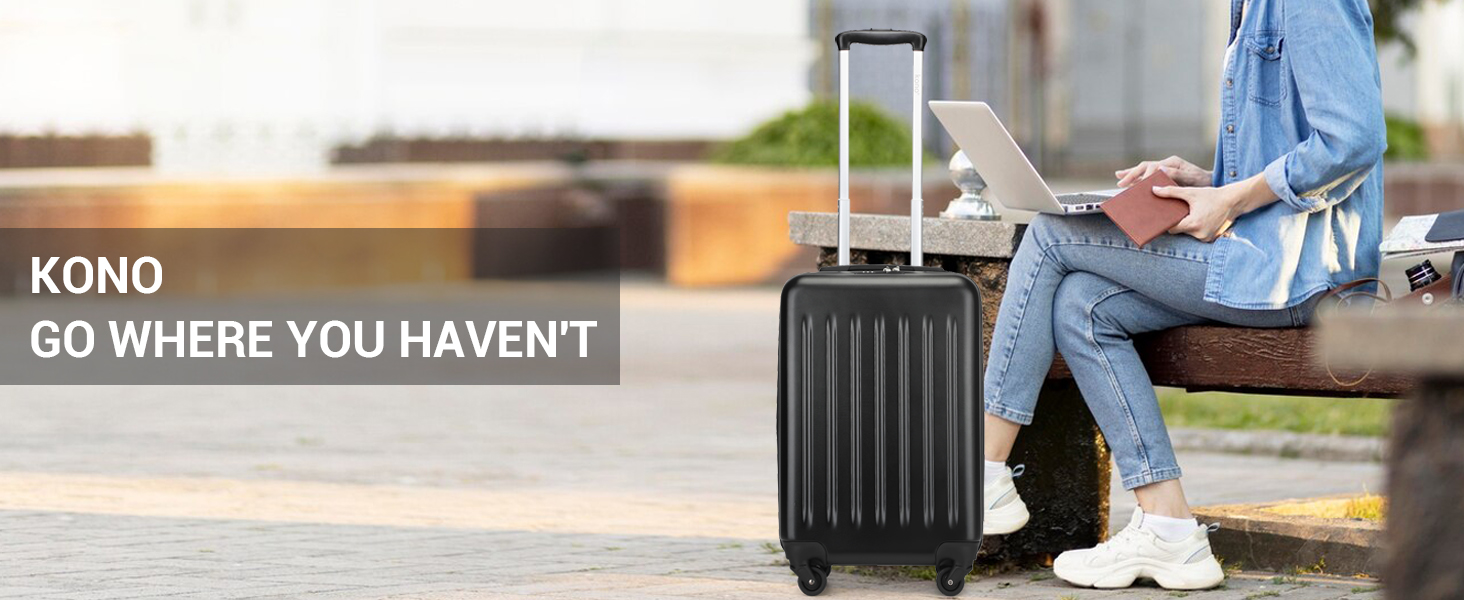 Чохол-валіза KONO, 55 см, 20 дюймів, ручна поклажа, ABS, чорний