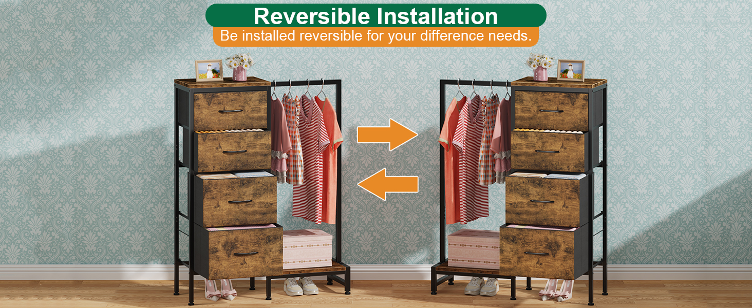 Комод 111 см з 4 висувними ящиками з тканини, з вішалкою, для спальні, вітальні, передпокою, дерев'яний, подарунок