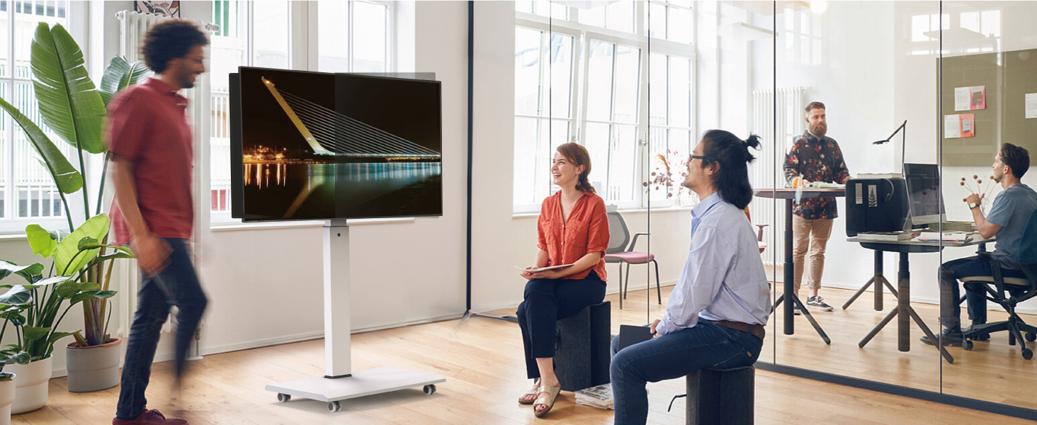 Підставка для телевізора FITUEYES на колесах, 32-75 дюймів, плазма/LCD/LED, білий, VESA 600x400 мм