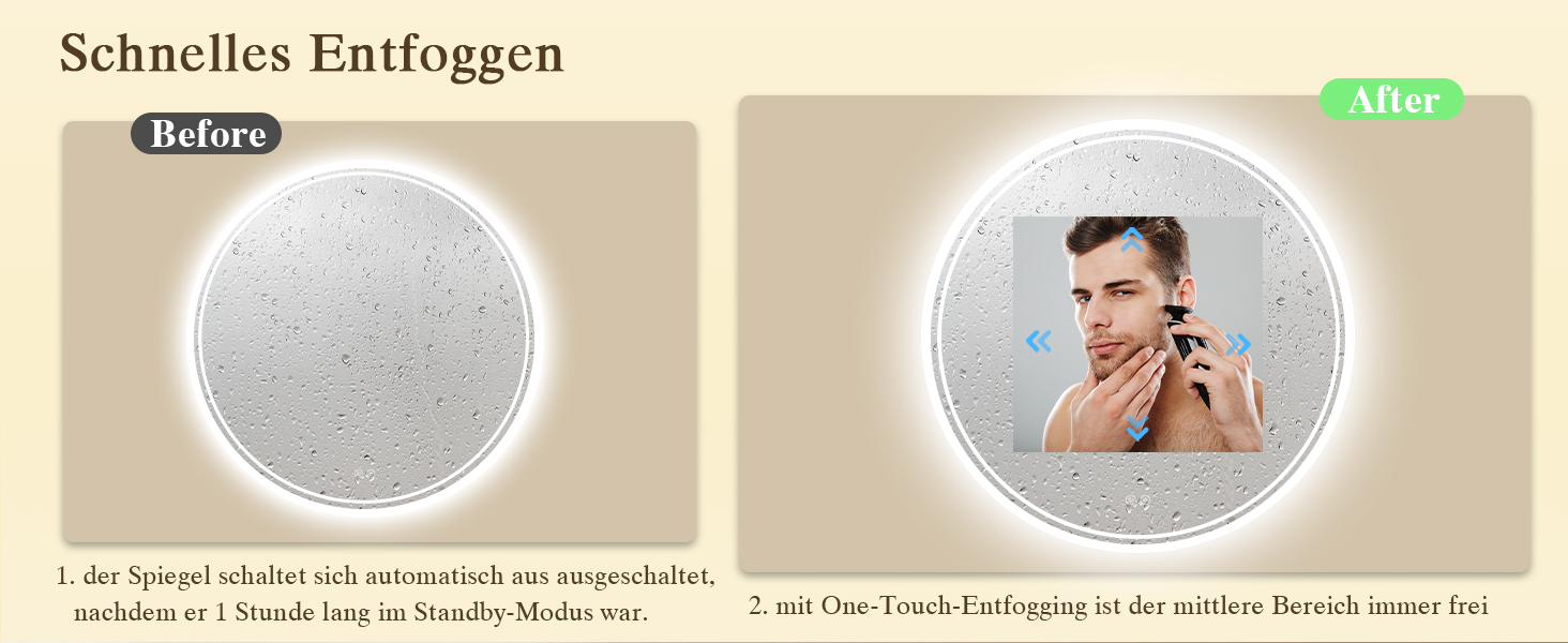 Дзеркало для ванної кімнати з підсвічуванням LED, кругле 50см, сенсорне керування, регулювання яскравості, функція пам'яті, дзеркало з HD склом, захист від вибуху, антизапотівальне покриття, 3 кольори світла, 70x70 см