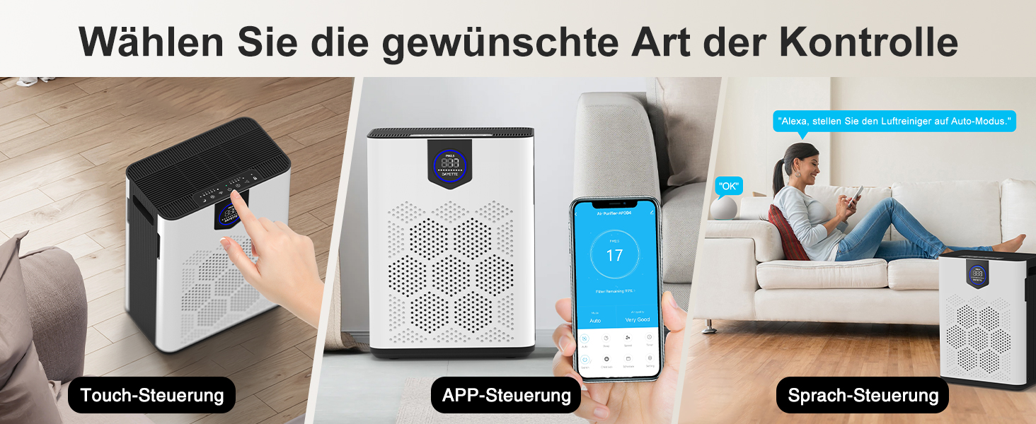 Повітряочисник для алергіків та курців, 120 м², з HEPA фільтрами, CADR 350 м³/год, керування через додаток, тиха робота 22 dB