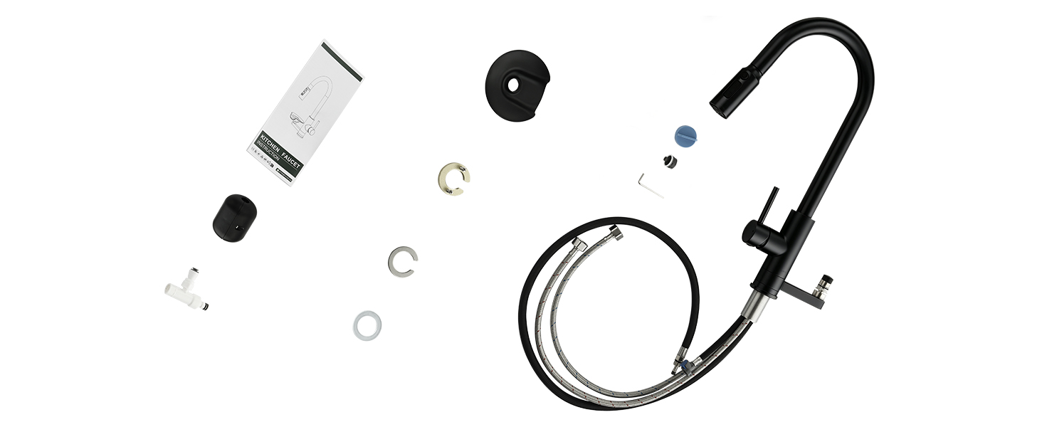 Кухонний змішувач для води з функцією скляного ополіскувача, висувний подвійний вилив, матовий чорний