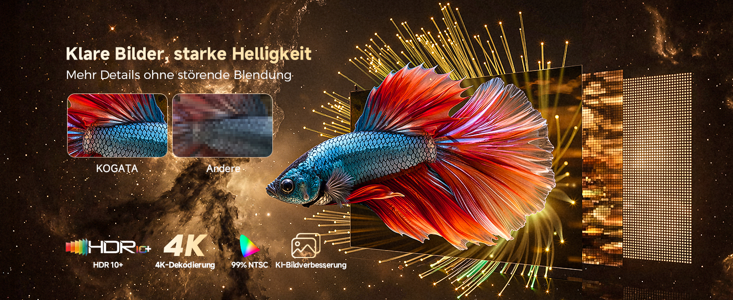 4K Smart проєктор KOGATA з Wi-Fi та Bluetooth, HDR10+, Автофокус, 6D Keystone. Підтримка Netflix, Dolby Audio. Для дому та вулиці, білий.