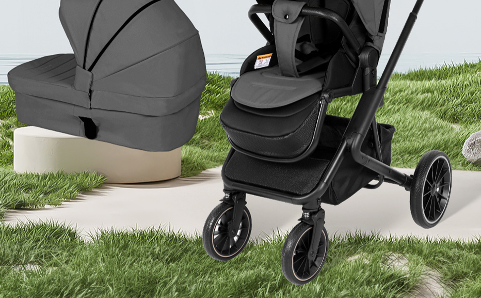 Дитяча коляска 2-в-1 BabyVoyage з люлькою та прогулянковим блоком, поворотні колеса 360°, амортизація, регульована ручка, складна, комплект, колір зелений (темно-сірий)