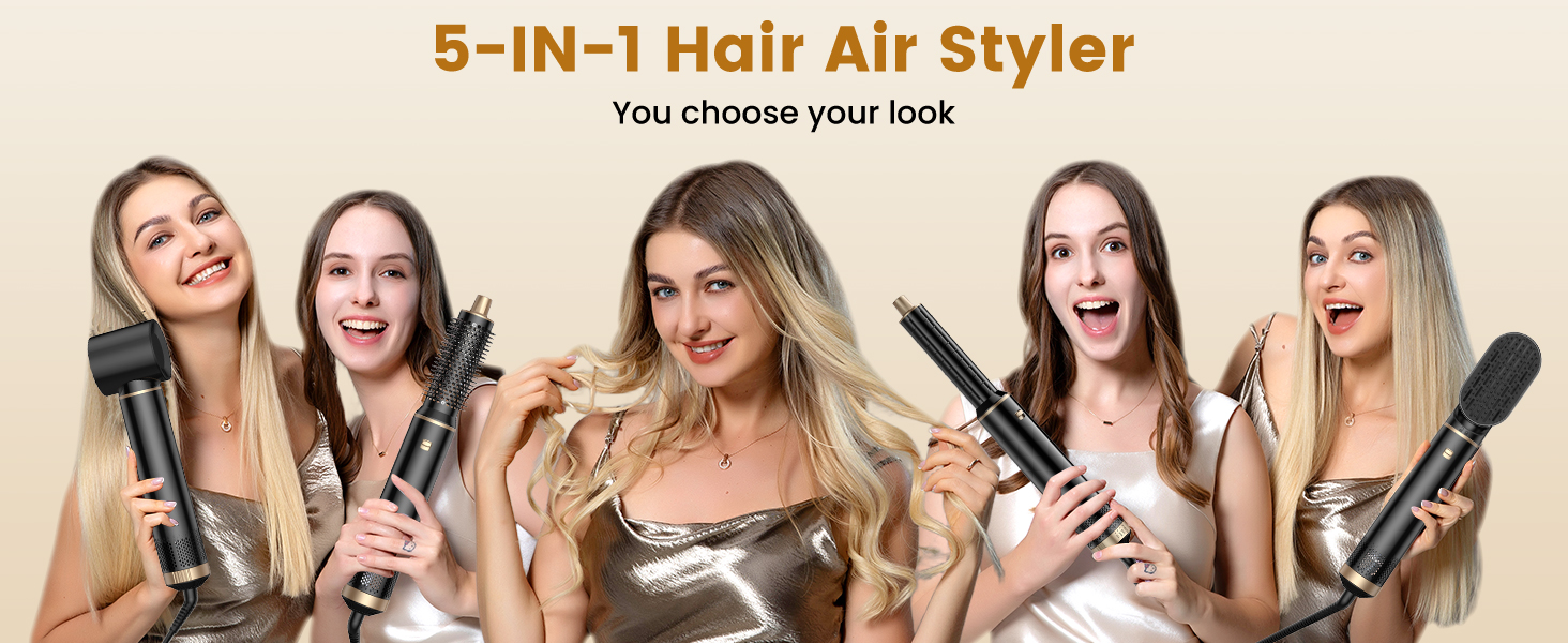 UKLISS Hairstyler 6 в 1: Професійний набір для укладки волосся (фен-щітка, плойка, випрямляч) 1000W, срібно-золотий