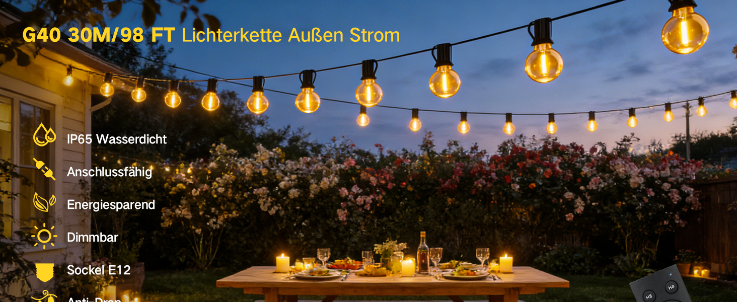 Світлодіодна гірлянда для вулиці 30м, зовнішнє LED-освітлення для саду та тераси