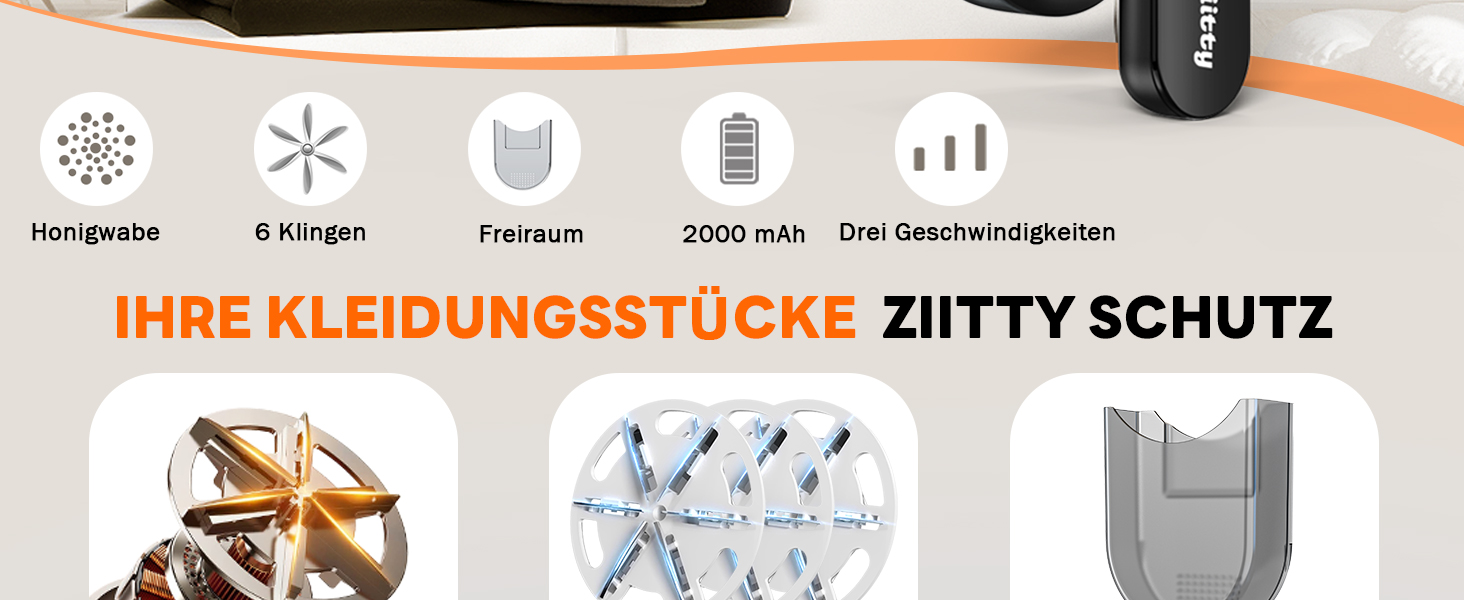 Електричний видалення ворсу Ziitty: 3 режими, 6-клинковий насадка, для різних тканин, Type-C зарядка, щітка для чищення