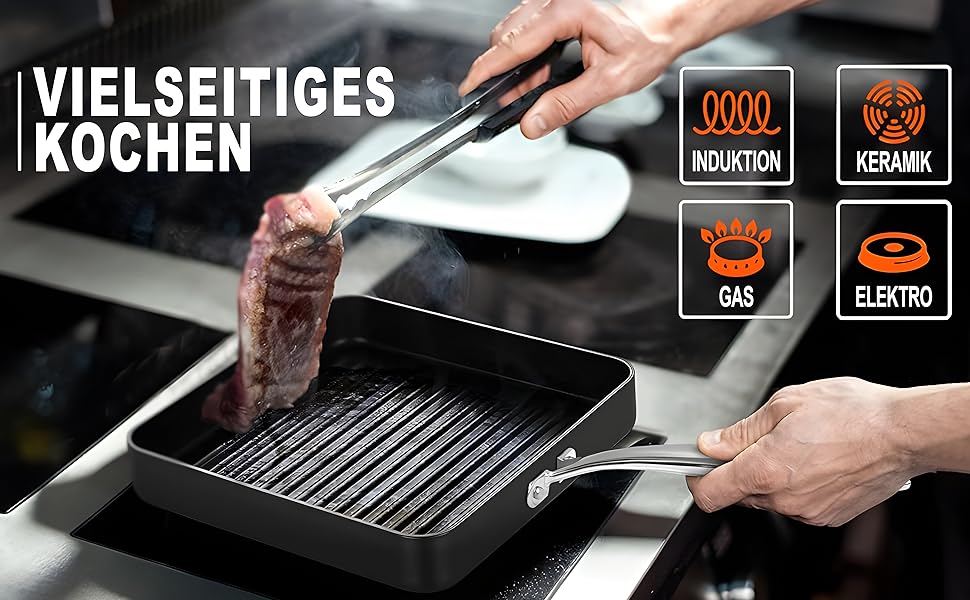 NutriChef Grillplatte 56см – чавунна гриль-пательня з антипригарним покриттям та жолобком для жиру, стійка до високих температур, для газового гриля та плити, BBQ та приготування їжі в приміщенні (28 см квадратна)