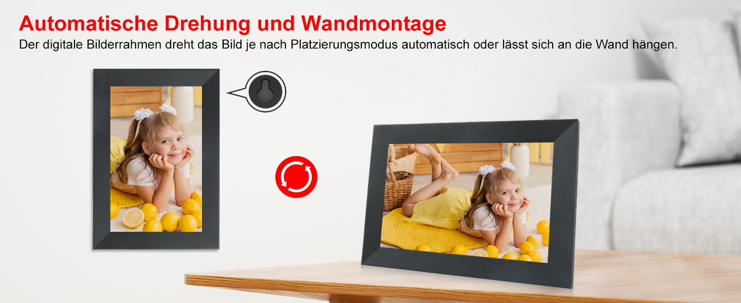 Frameo Цифровий фоторамка 15.6 дюймів Wi-Fi, FHD IPS сенсорний екран, Smart фоторамка з 32GB, автоматичне обертання, обмін фото та відео, можливе кріплення на стіну