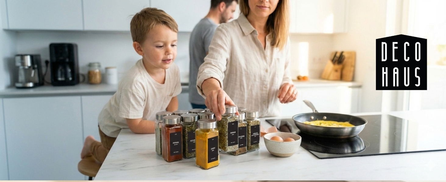 Набір скляних баночок для спецій Deco haus® 36 шт. з етикетками та дозаторами