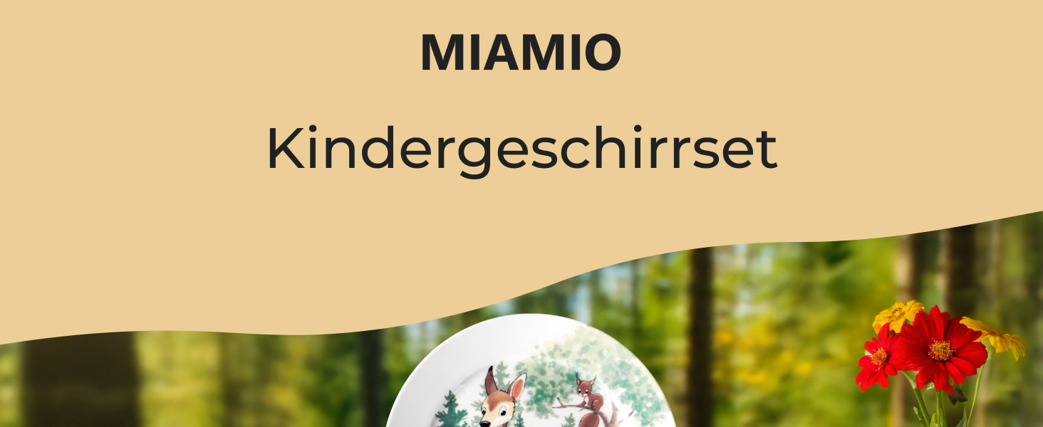 MIAMIO Набір дитячого посуду 3 шт. з порцеляни (тарілка, миска, чашка) - для дітей та малюків (ліс)