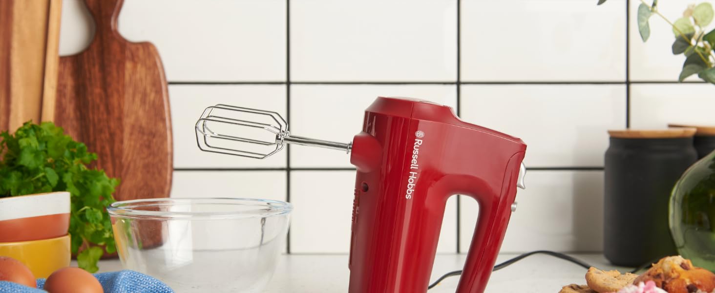Міксер ручний Russell Hobbs Desire Red 350W з насадками для тіста та збивання, 5 швидкостей + імпульс