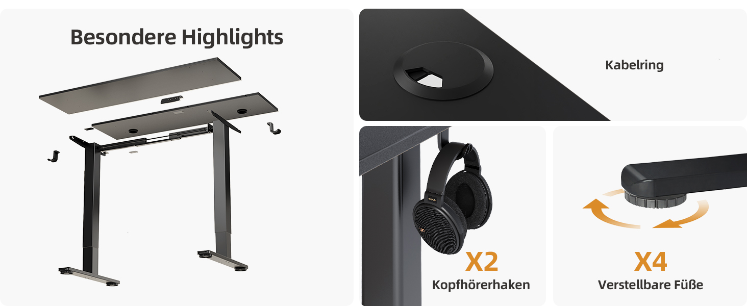 Електричний регульований стіл Claiks 120x60 см з пам'яттю, з гачками, чорний