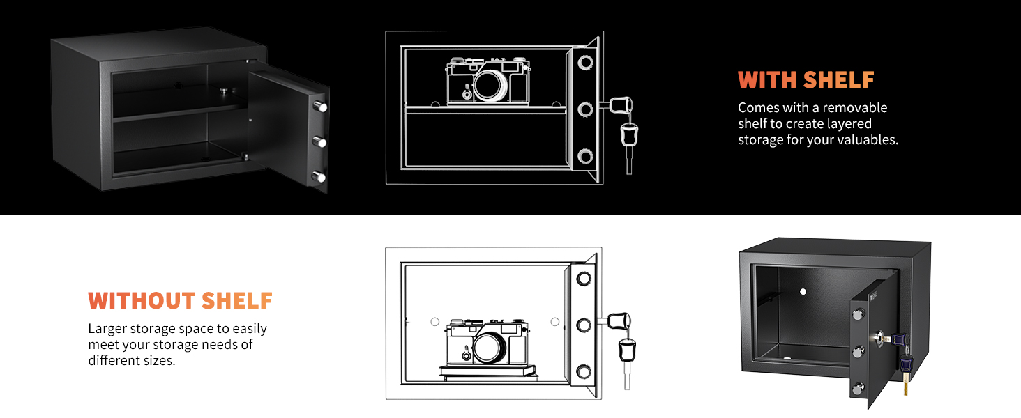 Сейф Safe Tresor з ключем WASJOYE для дому/офісу, великий настінний сейф з 2 ключами для грошей, прикрас, ліків та документів (45*35*31см, 19л)