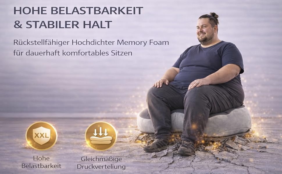 Подушка для сидіння XXL 52 см з піни Memory Foam високої щільності – для офісу, авто, геймінгу та дому. Ефективна підтримка спини та куприка.