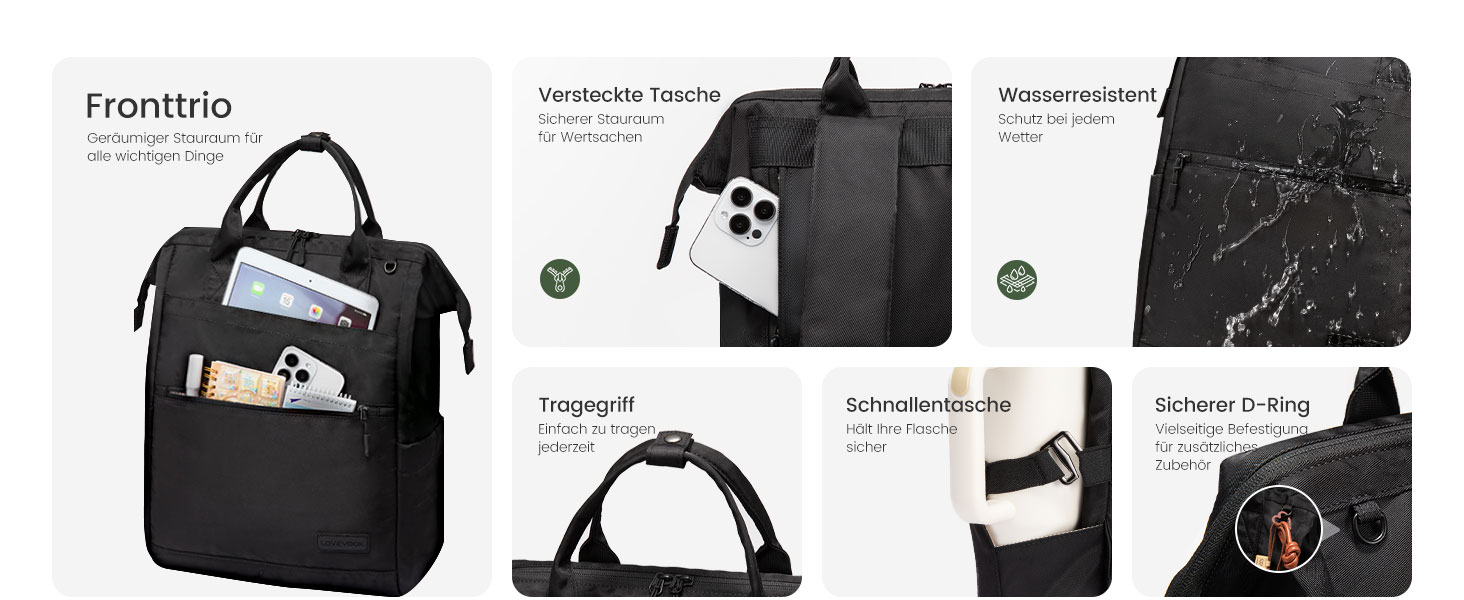 LOVEVOOK Рюкзак для жінок, 15.6 дюймів, рюкзак для школи, підліток, дівчина, велика кишеня для пляшки, велике відкриття, сумка для роботи, шкільний рюкзак, рюкзак для подорожей, універсітету, чорний