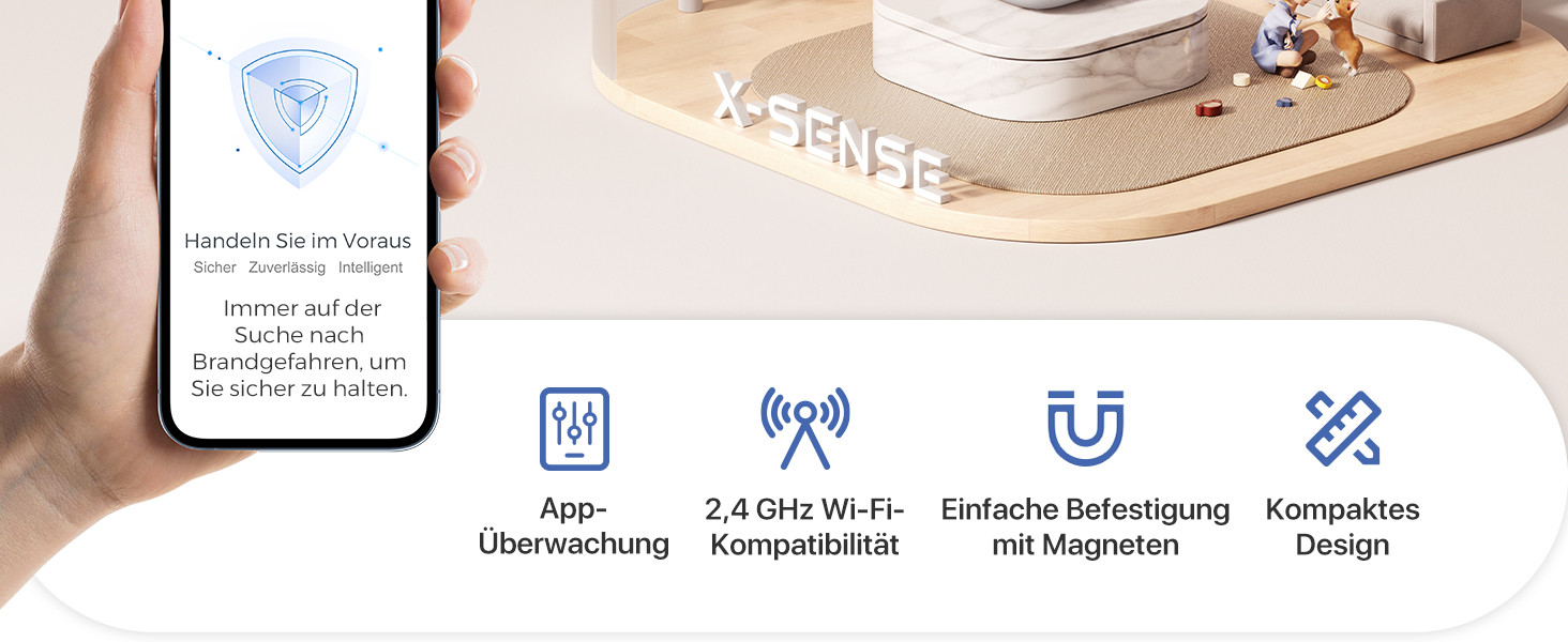 X-Sense Детектор диму розумний Wi-Fi з магнітною кріпленням, мережевий, з базою SBS50, функція App, сумісний з Home Assistant, змінна батарея, XS0D-MR61 (1 шт.)