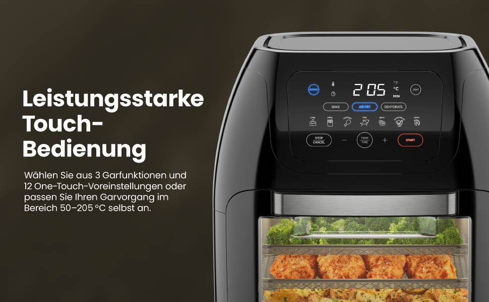 Фритюрниця Chefman мультифункціональна з ротисерією, дегідратором та конвекцією, 17 пресетів, об'єм 10л, чорна