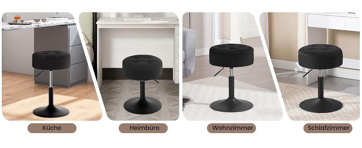 Крісло для туалетного столика WOLTU, пуф з місцем для зберігання, регульована висота, обтягнутий велюром, 360° обертання, для спальні, вітальні, їдальні, чорний, BH329sz-1