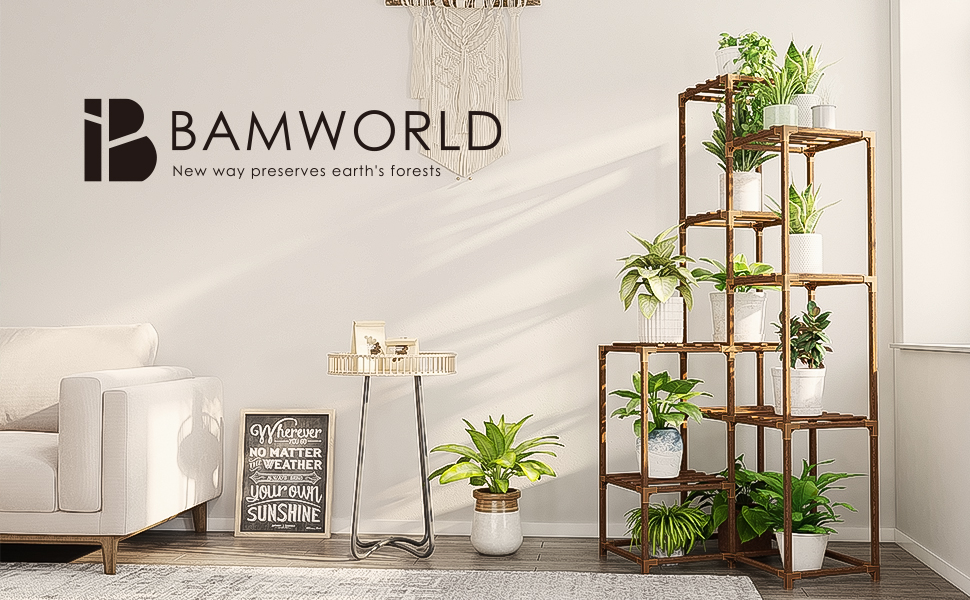 Полиця для рослин Bamworld 5 ярусів на 11 горщиків, дерев'яна підставка внутрішня/зовнішня (C-кутовий-високий)