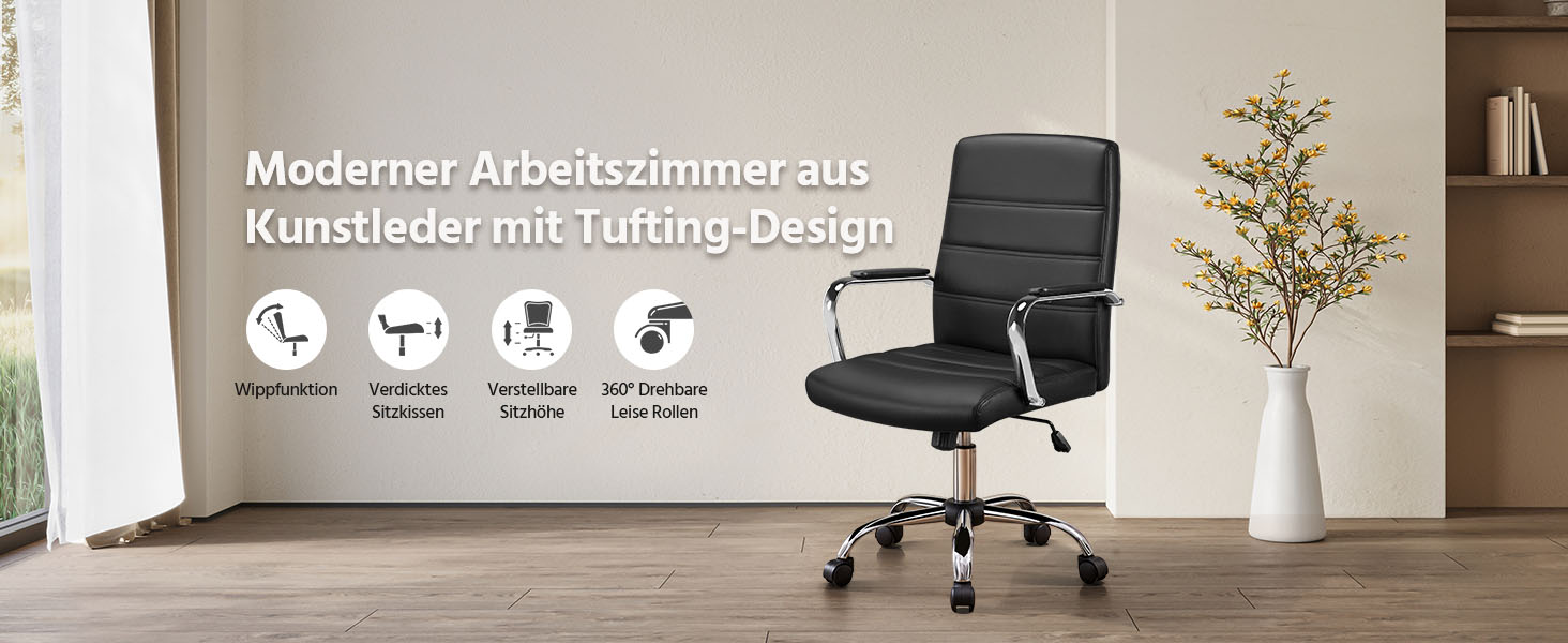 Крісло офісне Yaheetech чорне з підлокітниками, регульоване, на коліщатках для дому/офісу