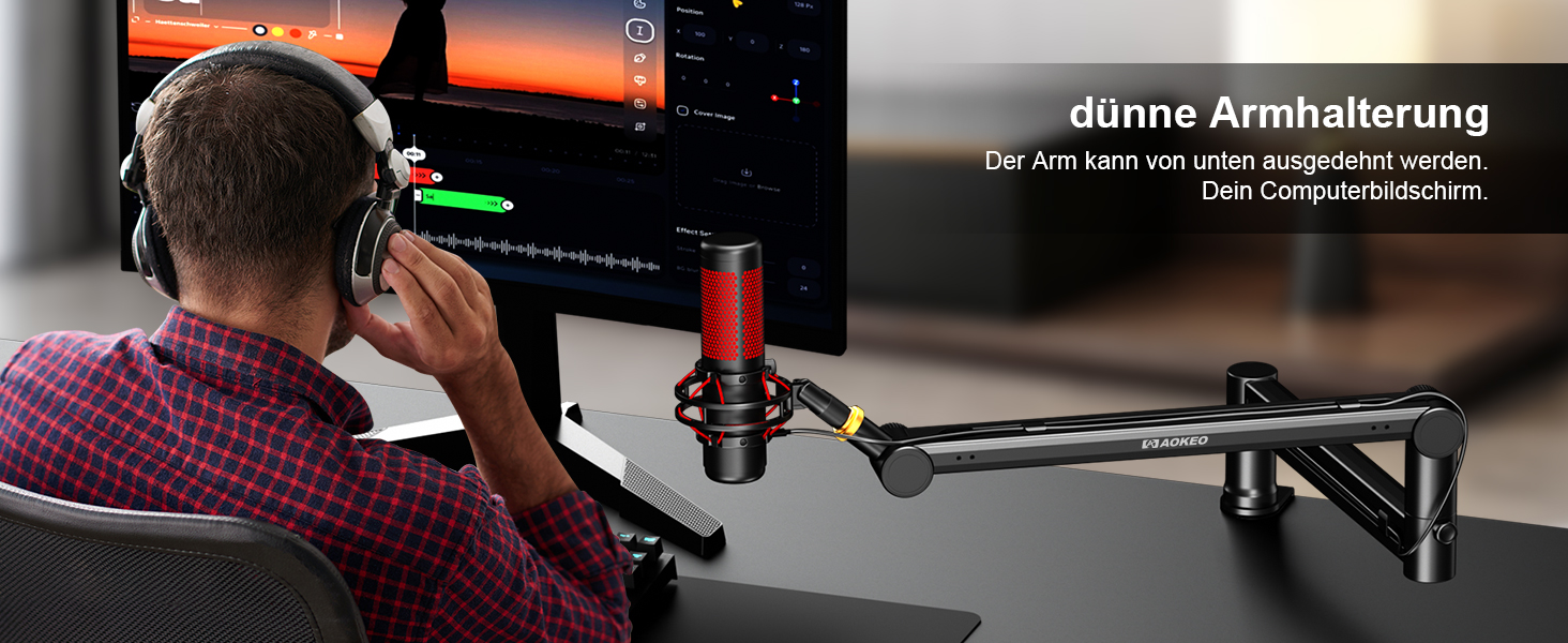 Стійка-тримач для мікрофона Aokeo AK-58 низькопрофільна, для HyperX QuadCast, SoloCast, Elgato Wave, Shure SM7B, Blue Yeti, Blue Snowball
