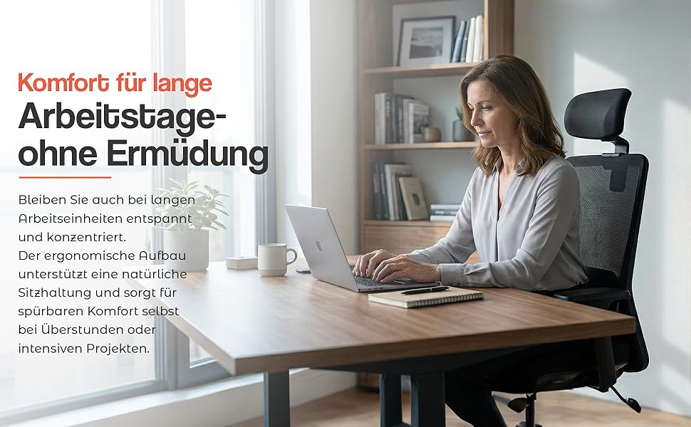 Офісний стілець YOS S5 з підтримкою спини та голови, чорний. Ergonomічний стілець до 150 кг, Made in Germany